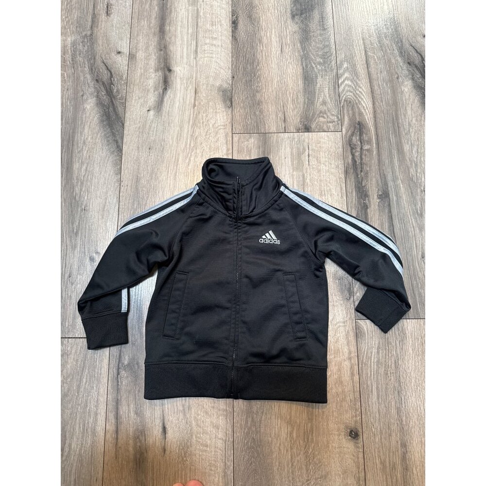 Adidas Infant Black Tracksuit Jacket 12M With White Stripes & Logo